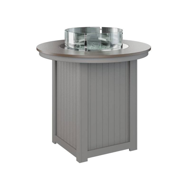 Berlin Gardens Donoma 44″ Round Bar Fire Pit Table, 39" H x 44" W x 44" D, Hammered Top Bronze with Light Grey Base