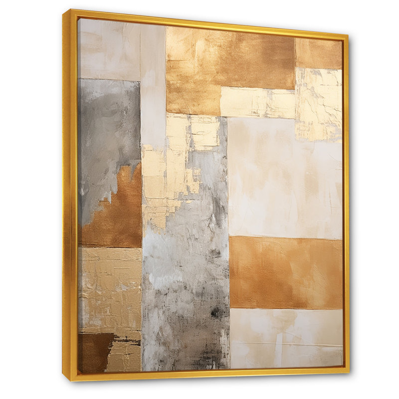 Art zen scandinave moderne beige et doré I, Cadre flottant doré, H 32 po x l 24 po x P 1 po