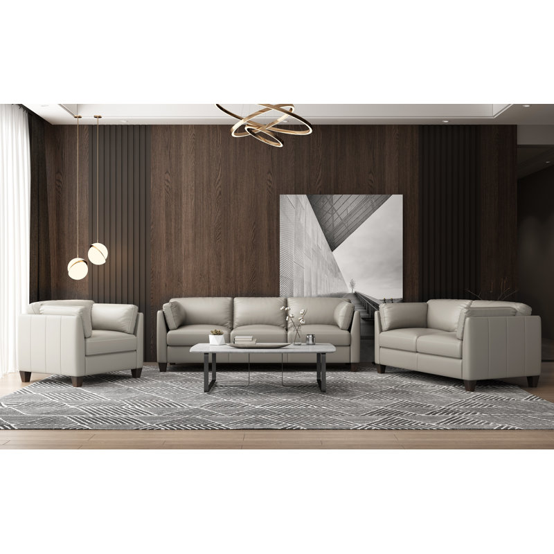 Camire 36" Wide Genuine Leather Armchair, Dusty White Genuine Leather