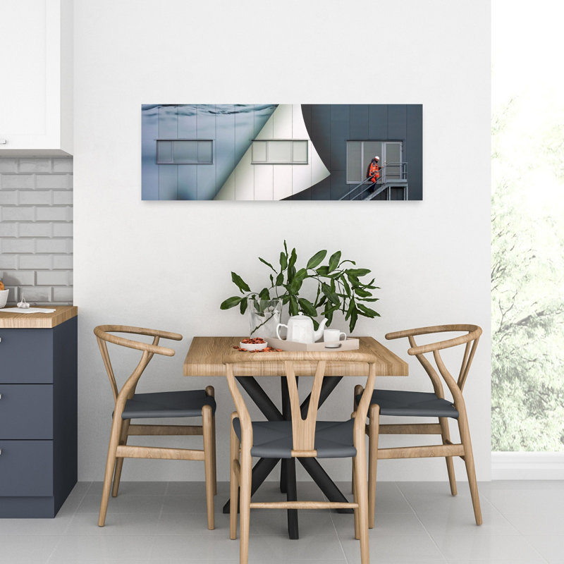 Worker On Peeling Facade Abstract Contemporary Geometric Architecture Urban Wall Art, 30.48 cm H x 91.44 cm W