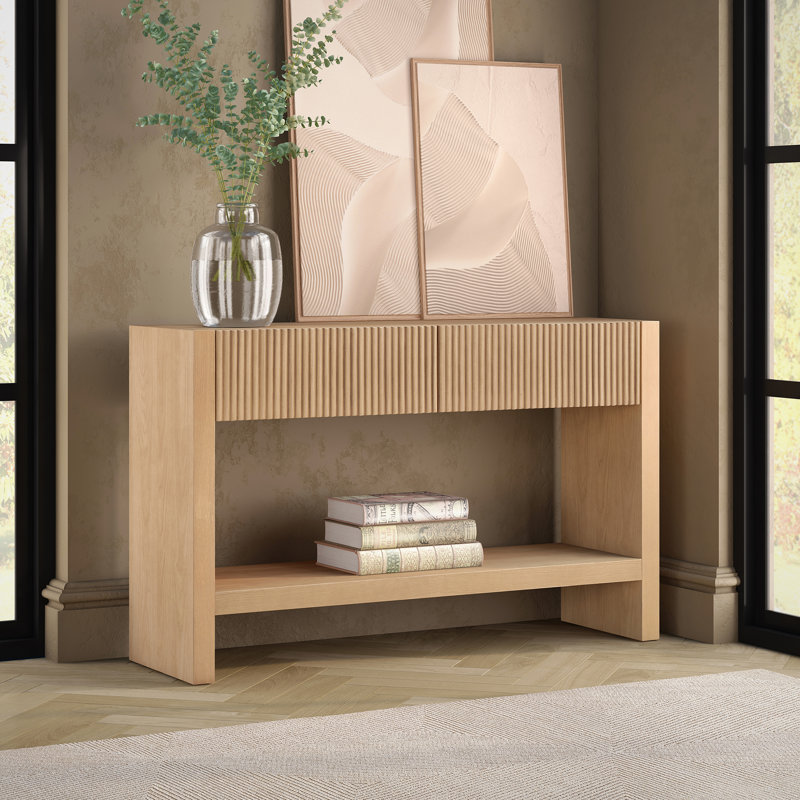 Console rectangulaire en bois massif de 48 po Manzanita, Chêne clair, H 30 po x l 48 po x P 14 po