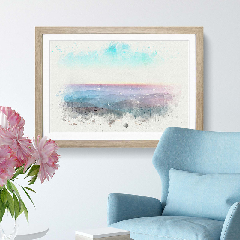 Over the Mountains in Poland in Abstract - Picture Frame Painting Print, Oak Framed, 62cm H x 87cm W x 2cm D