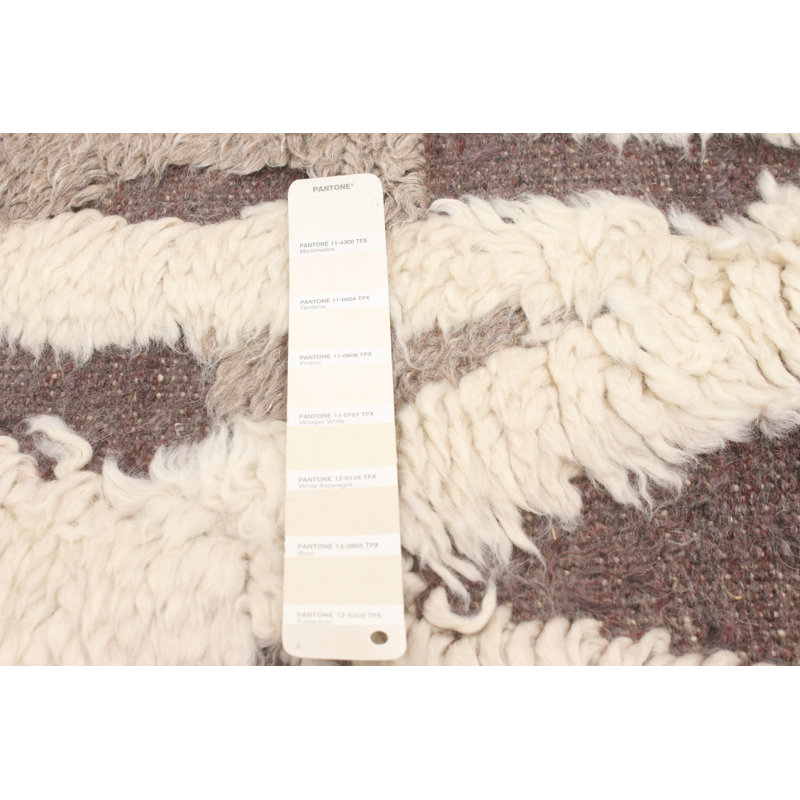 Tapis décoratif en laine noué à la main de conception unique 6 pi x 8 pi 1 po Ivoire/beige/brun