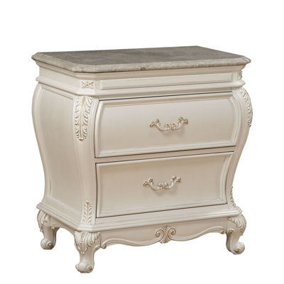 Pearl White 2-Drawer Nightstand With Queen Anne Legs
