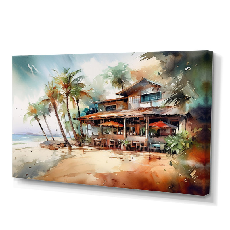 Tropical Beach House - art mural de plage côtière pour le salon, H 12 po x l 20 po x P 1 po, Toile tendue