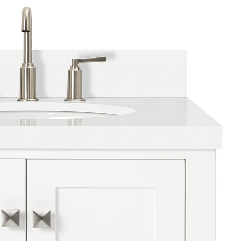 Cambridge 37'' W Single Vanity, White, Pure White Quartz, Oval