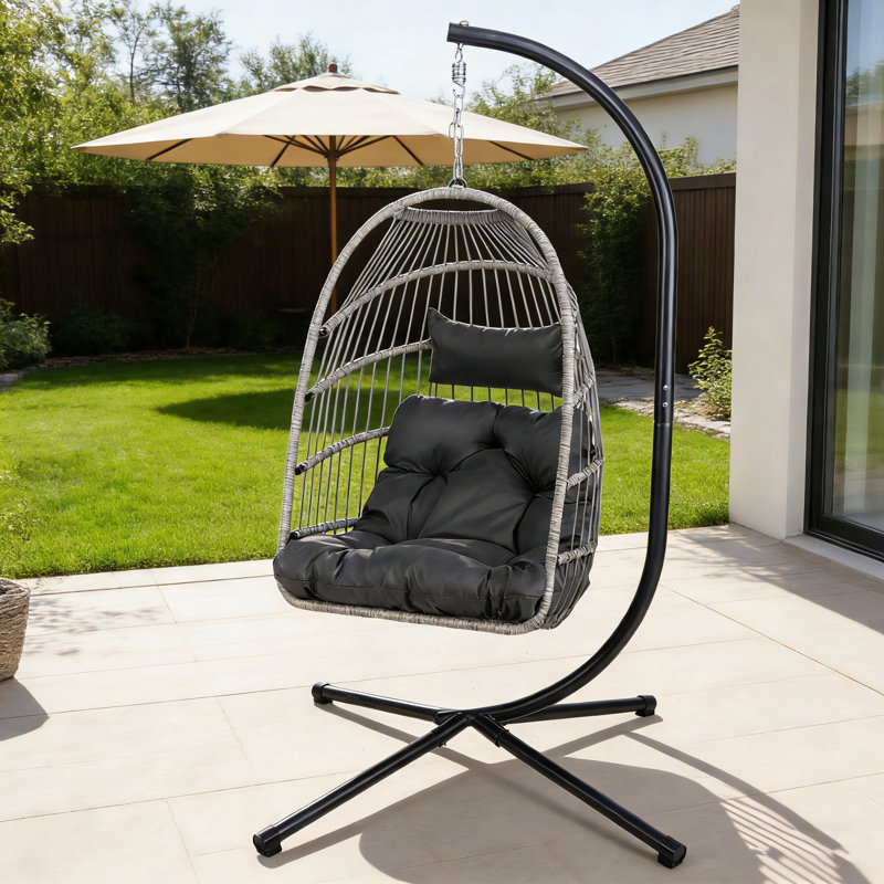 Fauteuil à œufs suspendu moderne avec support, balançoire en osier d'une capacité de 350 lb pour porche, patio, jardin et salon