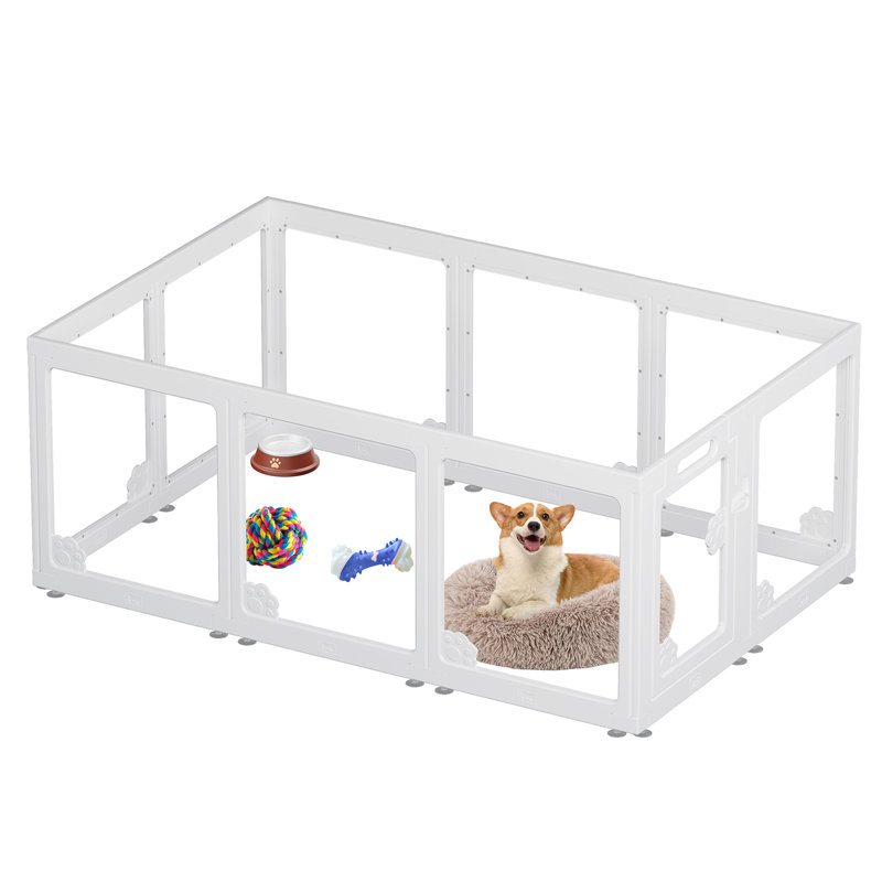 Parc modulaire extensible pour chiots et petits animaux de compagnie: utilisation à l'intérieur, porte verrouillable, panneaux transparents résistants à la mastication, base imperméable