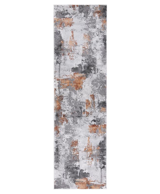 Ettinger Abstract Gray/Orange Area Rug, Runner 2'3" x 12'