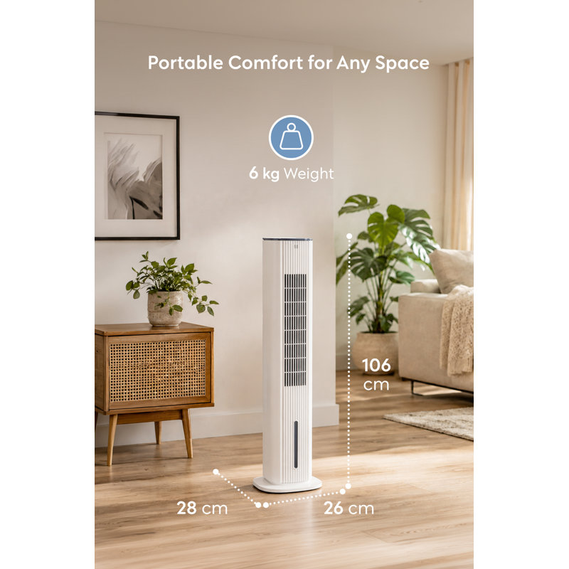Air Pro 6L Tower Air Cooler 42" with Remote & Touch Control, Portable Evaporative Cooling Fan, Wide Angle Oscillation, 3 Speeds, 3 Modes, 12 Hour Timer, Humidifier with Ice Packs for Home Office