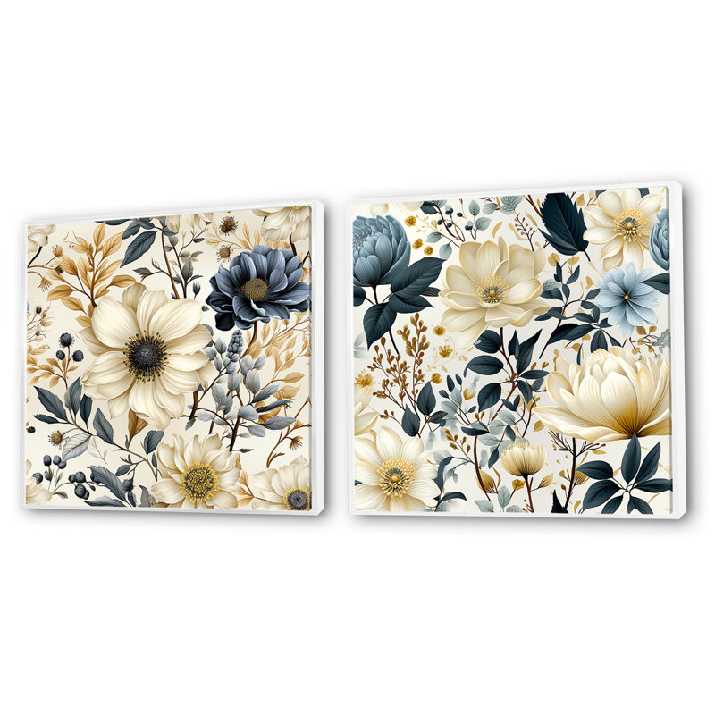 Wolsingham - Ensemble de 2 collages carrés floral et botanique, H 30 po x l 61 po, Cadre flottant blanc