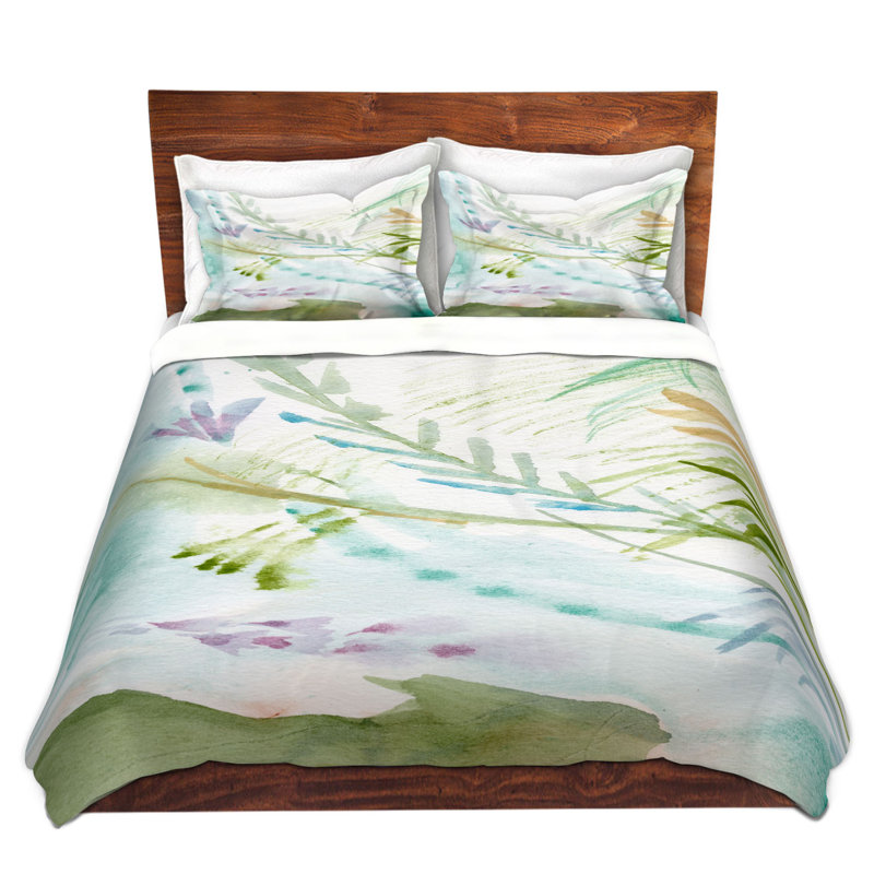 Ensemble de housse de couette pour grand lit DiaNoche en microfibre par Sheila Golden - fleurs bleu sarcelle