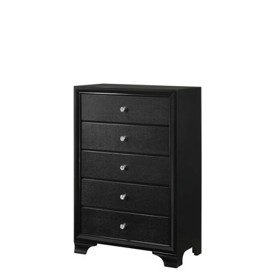 1pc Modern Glam Style Black Finish Glam Five Drawer Chest Pattern Wooden Bedroom Furniture