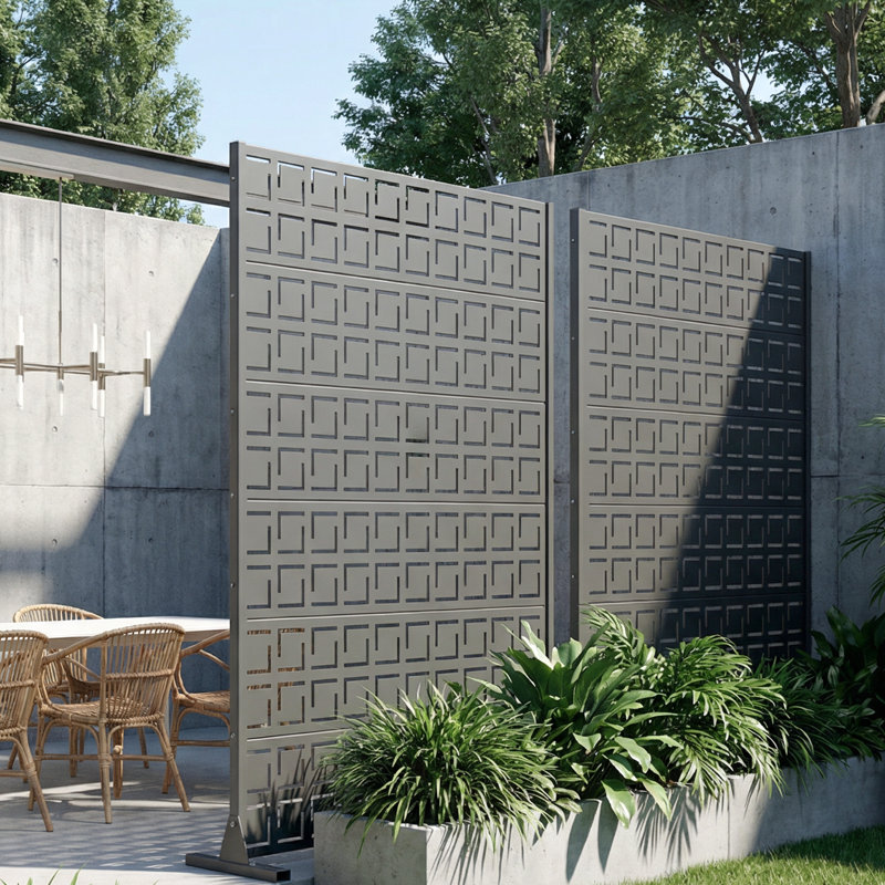Panneau de clôture en métal pour l'extérieur, Gris