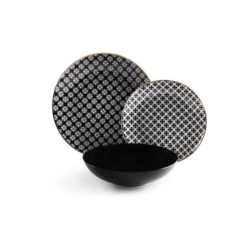 Monochrome Piece Porcelain China Dinnerware Set - Service for 6, Grey