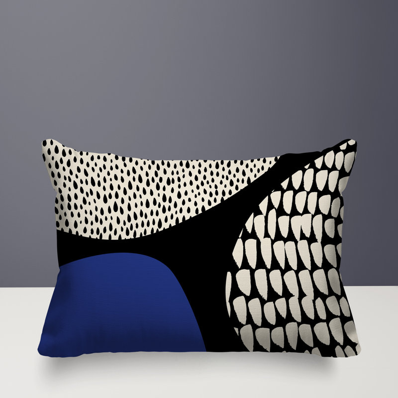 Coussin lombaire réversible intérieur / extérieur Vikka, H 14 po x l 20 po, Bleu marine / noir / blanc cassé