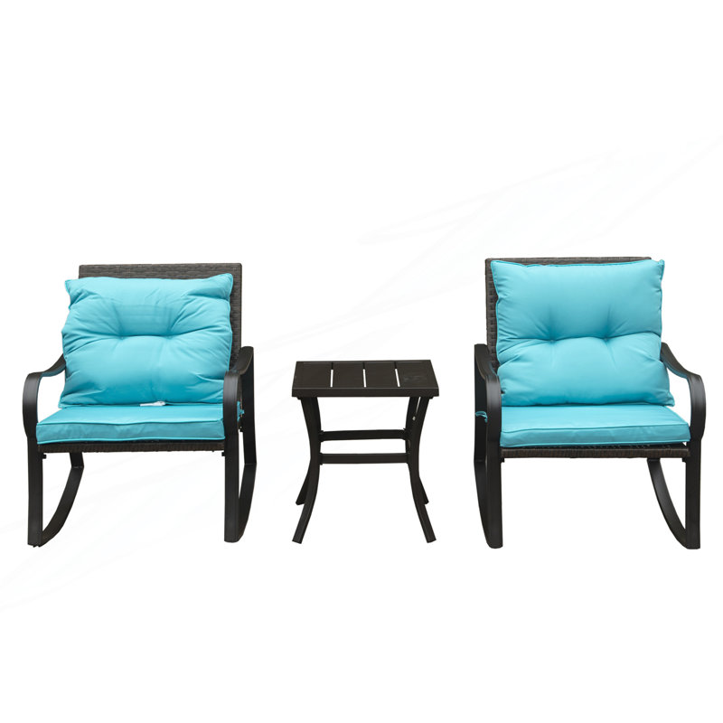 Ensemble de conversation de terrasse en métal pour 2 personnes avec coussins, Bleu