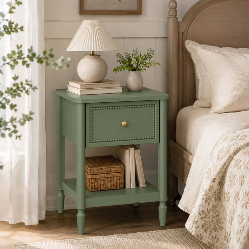 17.7''w 1-drawer Nightstand, Smoke Green
