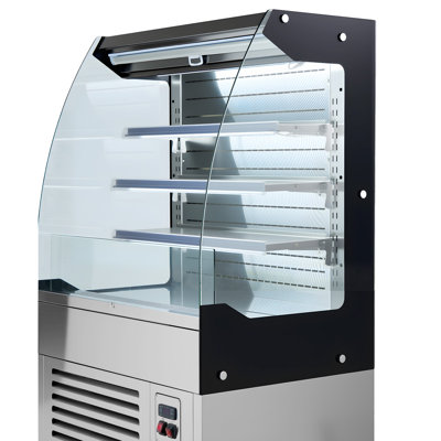 Vitrine réfrigérée ouverte de 5,4 pi³ (153 litres) à 3 niveaux, avec système de réfrigération à ventilation forcée, éclairage DEL et rideau de nuit, idéale pour les restaurants, les magasins et les bureaux.