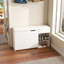 Banc de vestibule moderne avec rangement pour chaussures, conception à trois rangements, 3 tiroirs rabattables réglables, armoire dissimulée, espace de rangement, support rotatif relevable, qualité de fabrication, coussin moelleux pour le couloir et