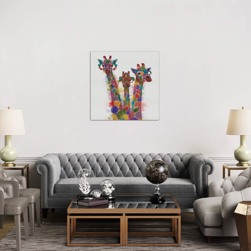 Rainbow Splash Giraffe Trio by Splash Giraffe Trio - Wrapped Canvas Print, 45.72 cm H x 45.72 cm W x 1.91 cm D, No Frame