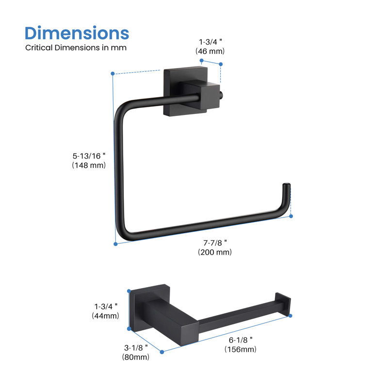 Cube 2 - Piece Bathroom Hardware Set, Matte Black