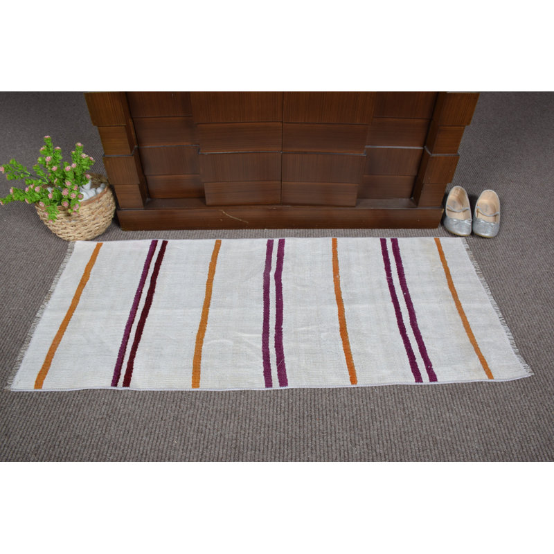 Tapis de porte rétro turc tissé à la main avec rayures et motif bohème chic avec orange