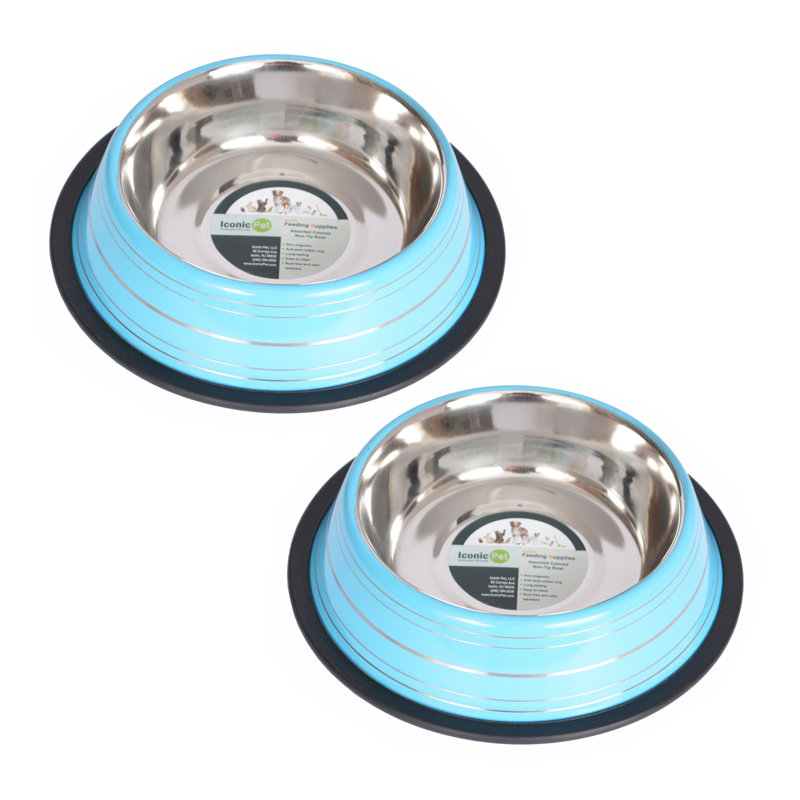 Blue Stainless Steel Non-Skid Pet Bowl Set