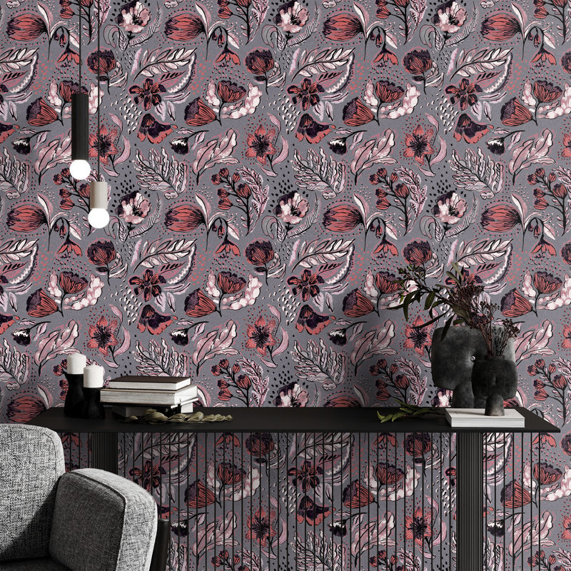 Pepper Embossed Wild Flower Felice Wallpaper Roll, Pink