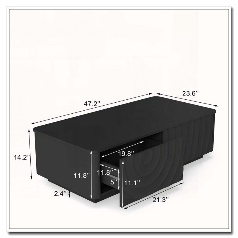 47'' Rectangle Coffee Table With Storage, Black