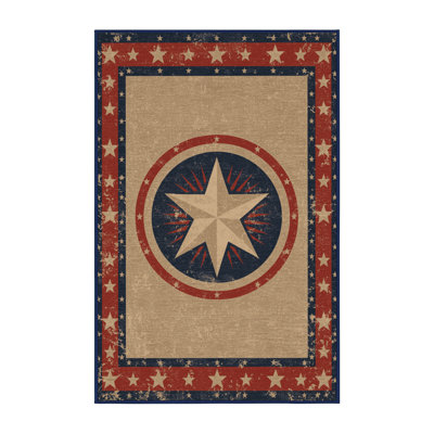 Soft Plush Escoto July 4Th Modern & Contemporary Abstract Area Rug in Beige – Navy Binding