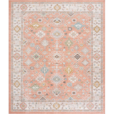 Ellen Traditional Oriental Salmon Polyester Rectangle Area Rug, 5'3'' x 7'
