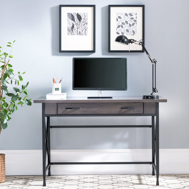Solid + Manufactured Wood Chisel and Forge Writing Desk in Smoke Gray