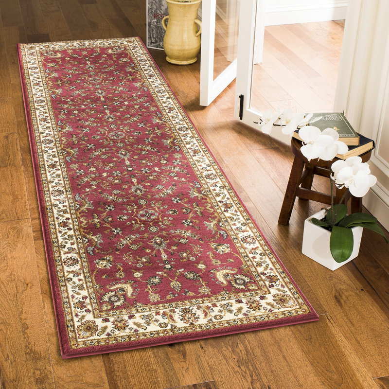 Tapis contemporain d'intérieur, Rouge, Tapis de couloir 2 pi 7 po x 7 pi 3 po