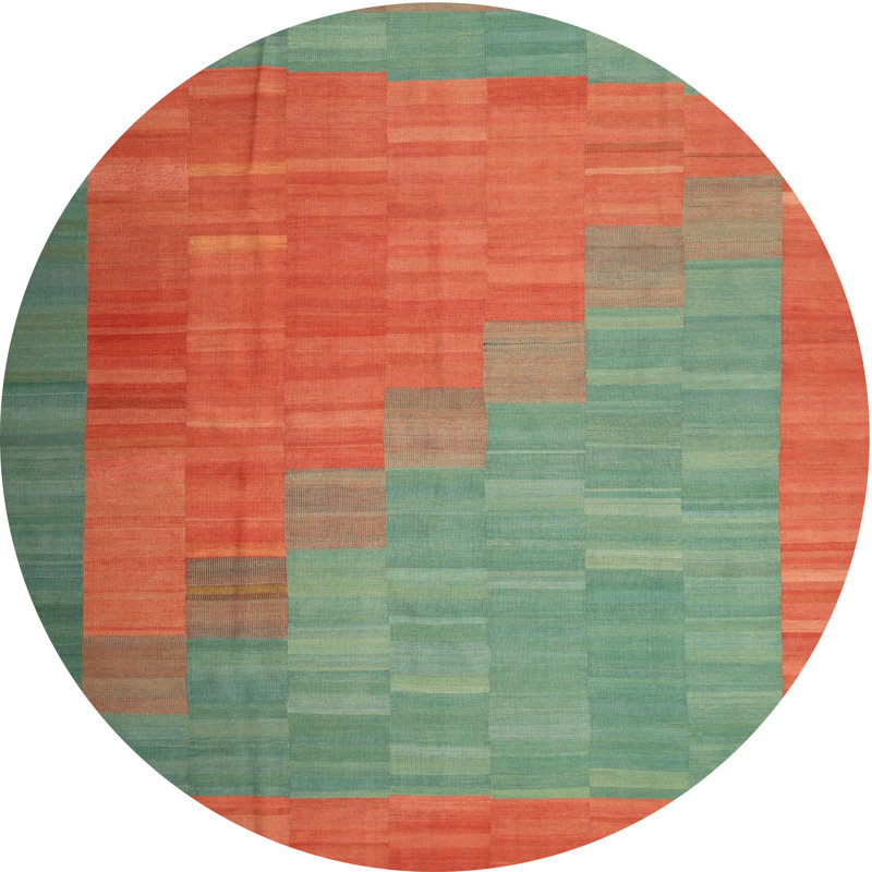 Tapis de zone verte/orange contemporaine, Rond 4 pi