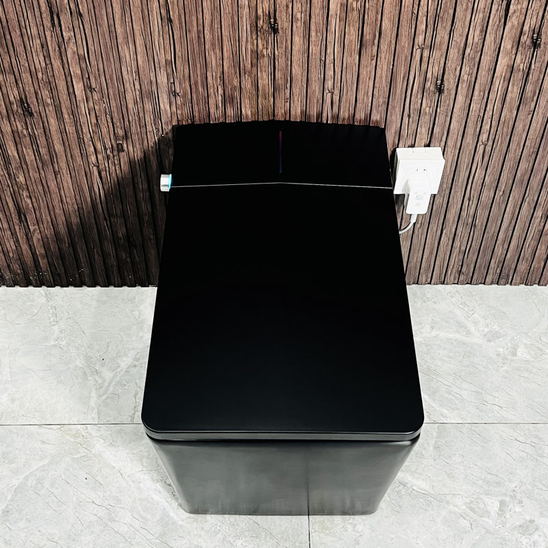Toilette intelligente noire carrée avec réservoir intégré, chasse d'eau automatique, siège chauffant, télécommande, affichage à DEL, télécommande de luxe Junction, affichage pour salle de bain
