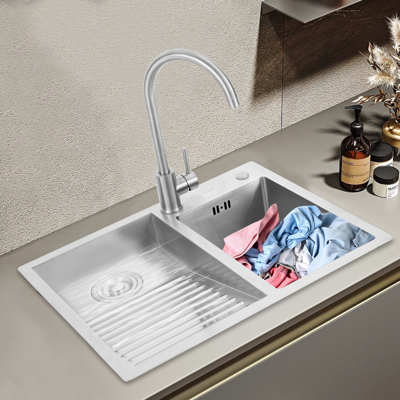 Household Stainless Steel Laundry Sink With Washboard