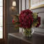 Fall Centerpiece with Hydrangeas and Fig Leaves