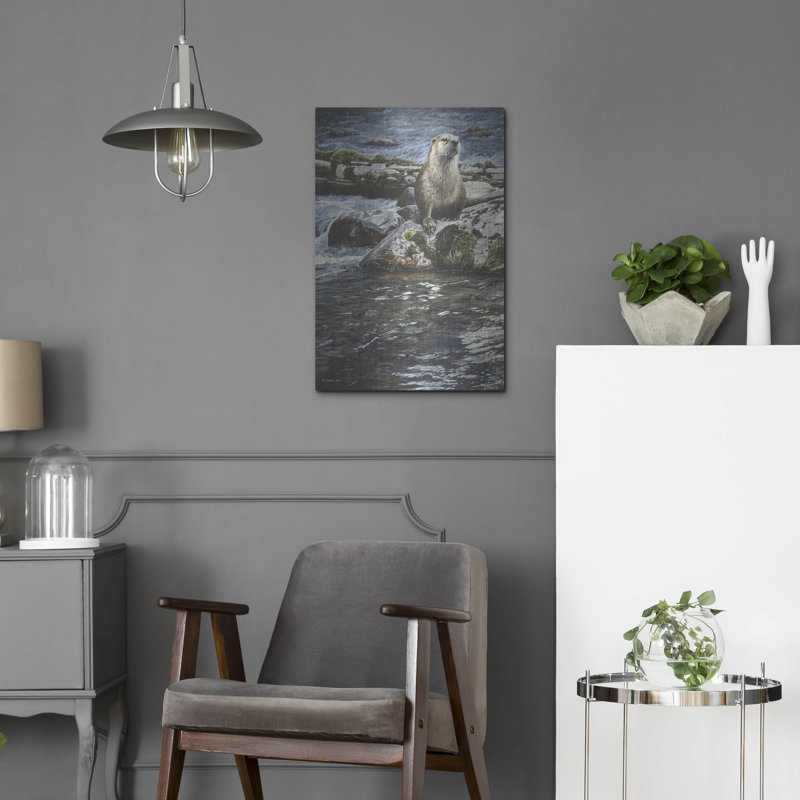 «Riverside Pause-River Otter» par Ron Parker, art mural en métal, H 24 po x l 16 po