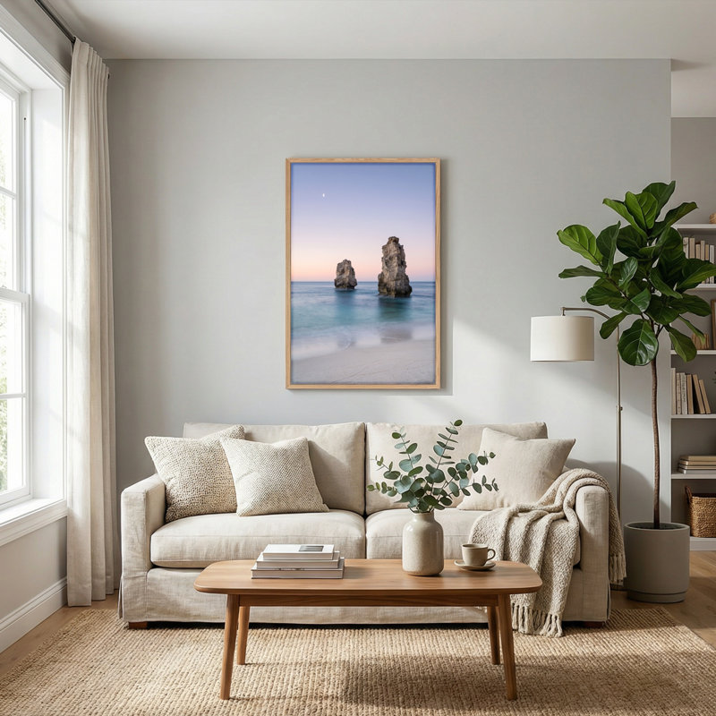 Ensemble de 1 tableau sur toile représentant des rochers de l'océan, H 48 po x l 36 po, Naturel