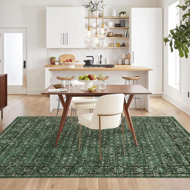 Tapis de cuisine à motif floral lavable, antidérapant, à poils courts et à imprimé délavé, Rectangle 10 pi x 13 pi