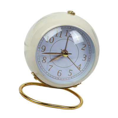 Réveil simple en métal, silencieux, à piles, pour étudiant, dortoir ou bureau, petit format, beige