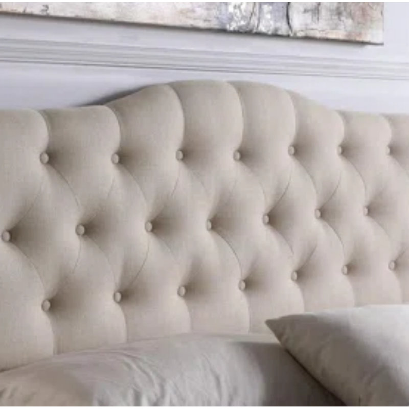 Tête de lit tapissier en lin à hauteur réglable moderne, Beige, Très grand lit