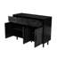 108cm 3-Door Faux Rattan Sideboard, Japandi PVC Woven Storage Cabinet with 3 Drawers & Metal Handles,  Oak / Black-311902909