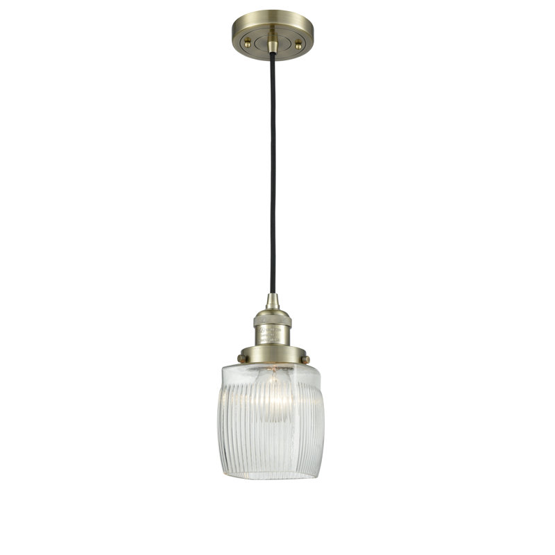 Mireya 1 - Light Single Cylinder Pendant, Antique Brass, Clear Halophane, No Bulb Included