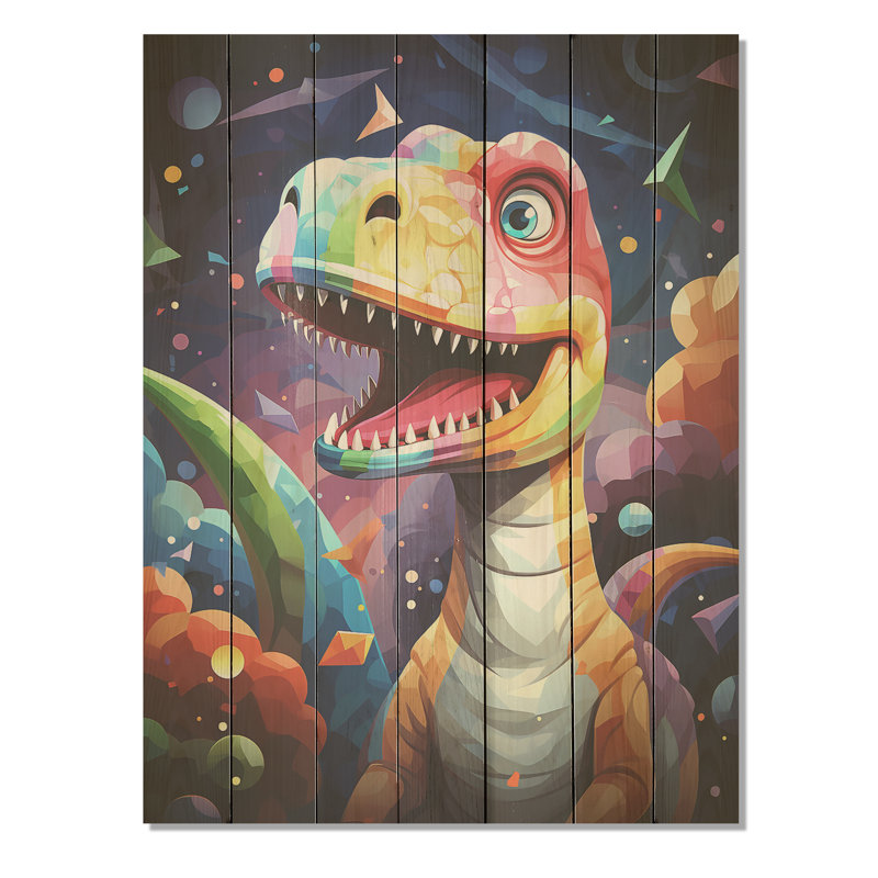 Cubiste mignon, dinosaure pour enfants - dinosaure sur bois, H 44 po x l 34 po