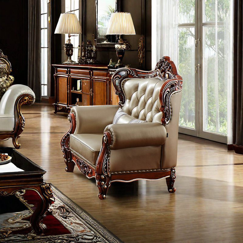 Fauteuil en cuir véritable capitonné American Luxury