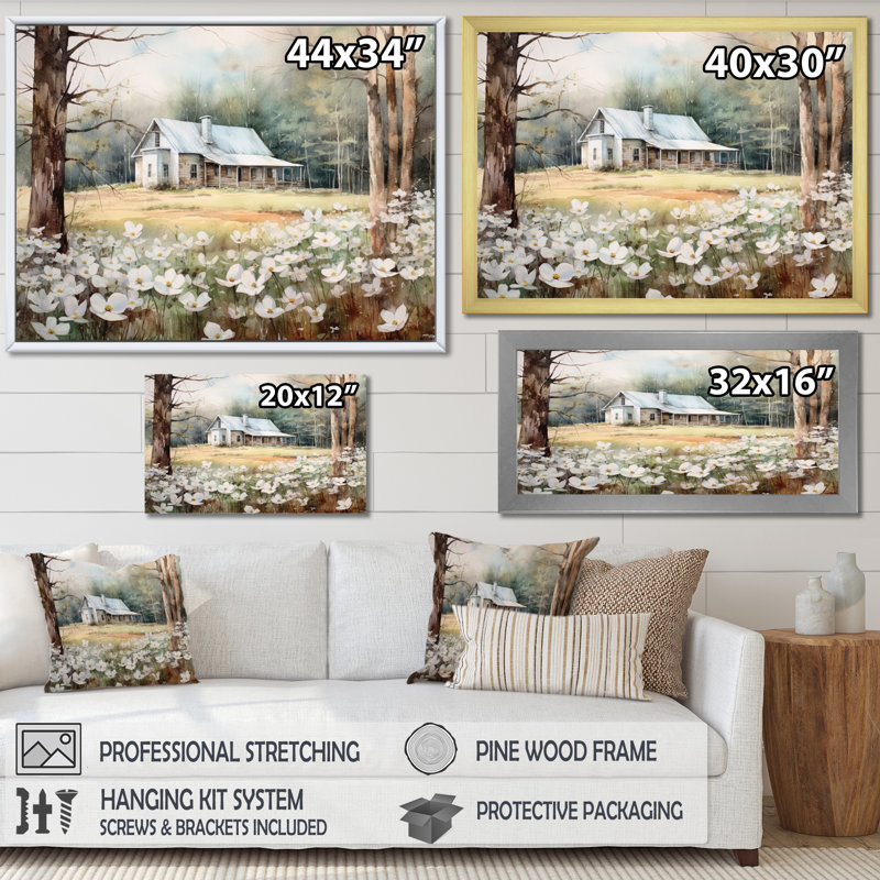 Cornouiller blanc gris à la ferme II - Cornouiller, Toile tendue, H 34 po x l 44 po x P 1,5 po
