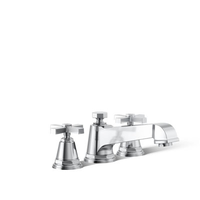 Pinstripe Pure Deck-Mount Bath Faucet Trim for High-Flow Valve with Cross Handles, Valve Not Included