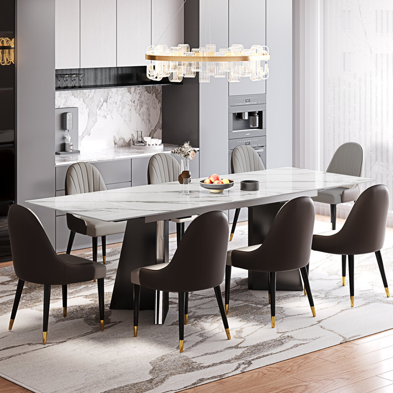 Ensemble de table de salle à manger en faux marbre Modern Modern, Beige/brun, Blanc montagne enneigée